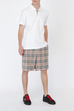 Monogram Motif Cotton Pique Polo Shirt in White BURBERRY